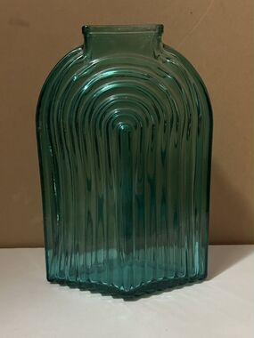 VTG Art Deco Skyscraper Vase Green Recycled Glass MADE in SPAIN San Miguel